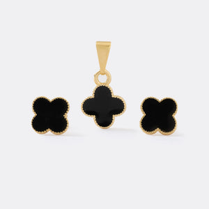 Conjunto Clover Negro 1cms (Topos + cadena y dije)
