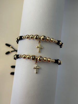 Pulsera Pareja cruz inicial (5mm, 3mm y 4mm)
