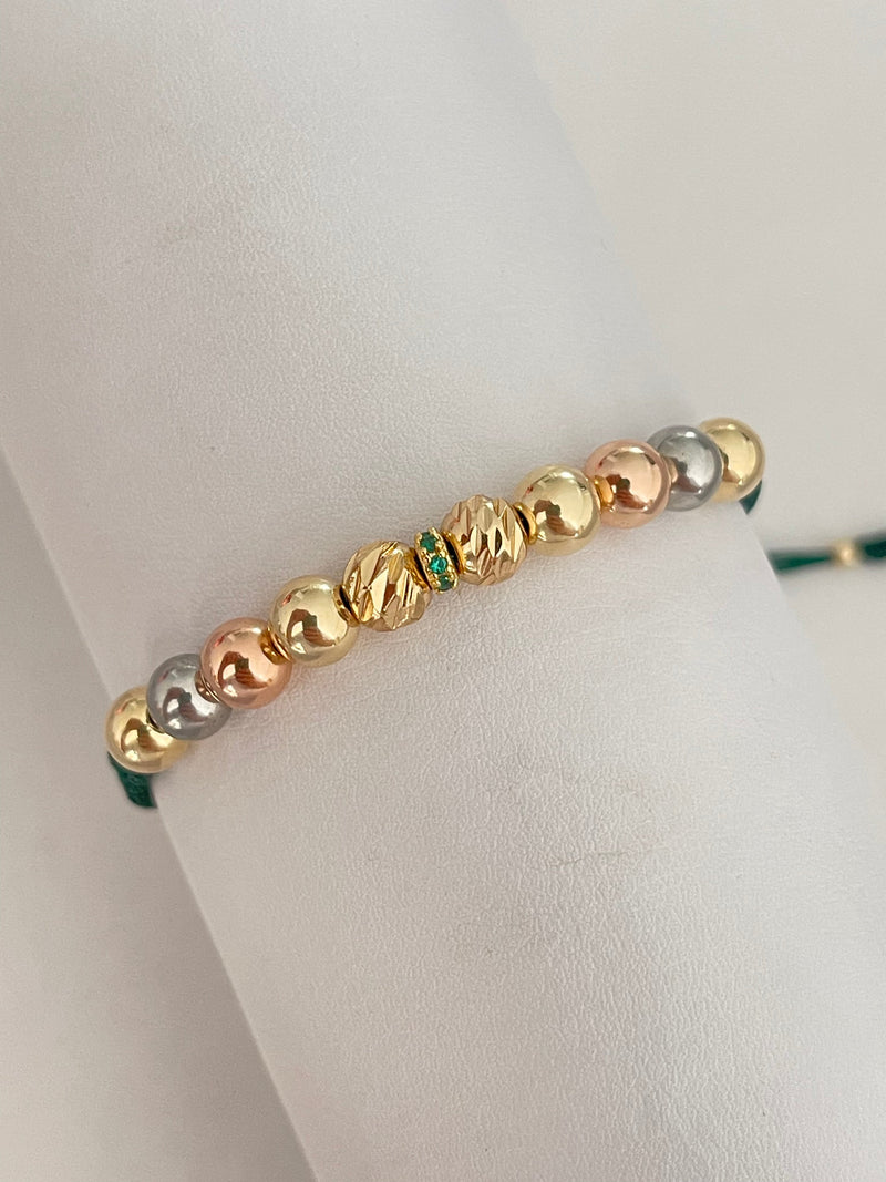 Pulsera 6 milímetros tres oros diamantada + rondel