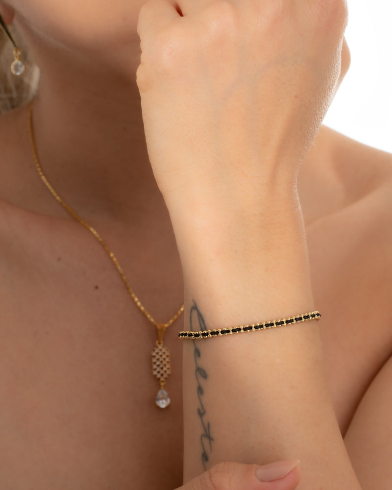 Pulsera Hilo Negro Laminado 15 Cms + Extensor