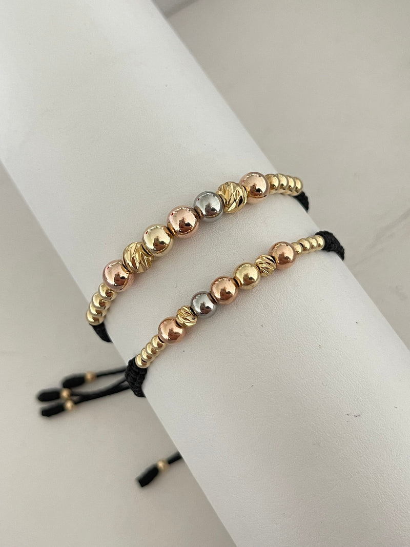 Pulseras parejas 3 oros diamantada (5mm y 6mm)