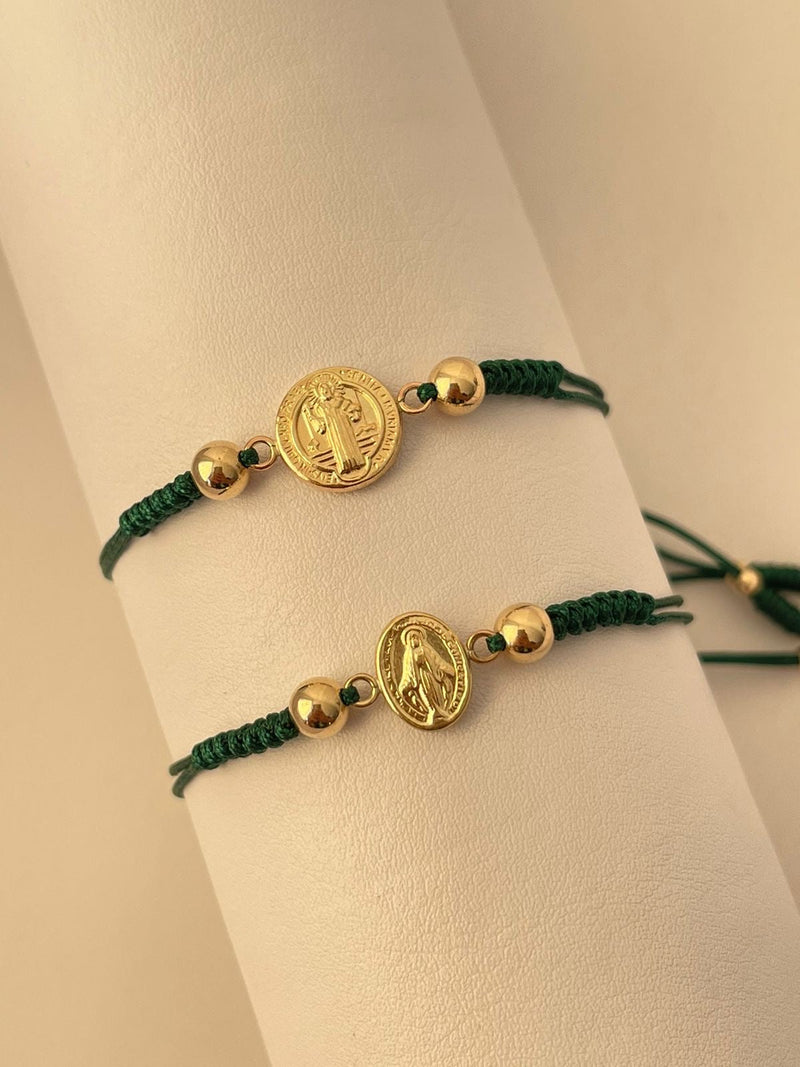 Pulseras pareja san benito mediano y milagrosa pequeña (5mm)