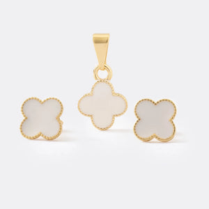 Conjunto Clover Blanco 1cms (Topos + cadena y dije)