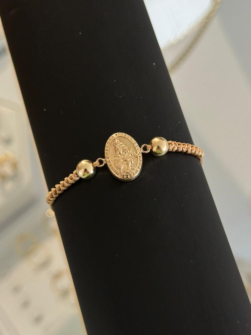 Pulsera tejida herraje virgen del Carmen grande 20mm