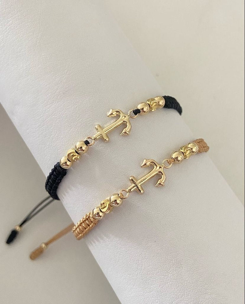 Pulsera pareja ancla con balines #4 lisos e italianos