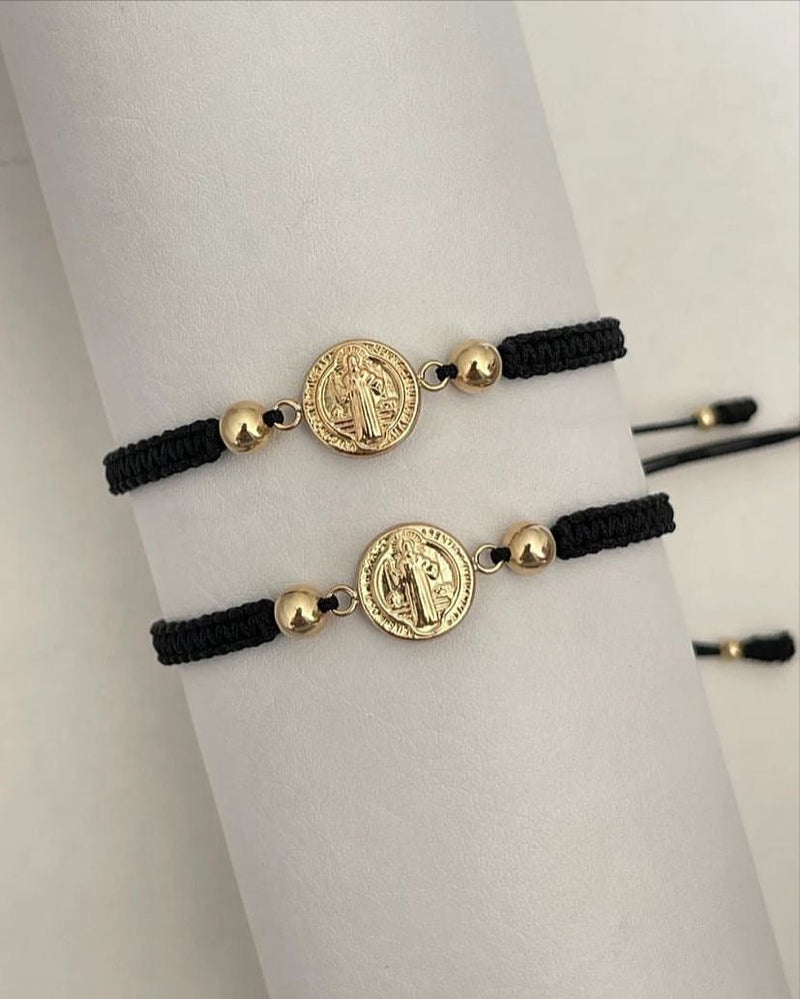 Juego pulsera san Benito mediano con balin #5. X2