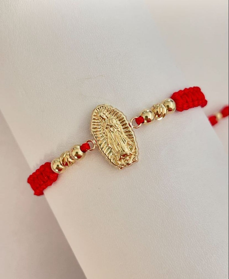 Pulsera virgen Guadalupe tallada con balines #4 lisos y diamantados