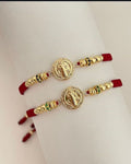 Juego pulseras san Benito con balines lisos y diamantados #4. X2