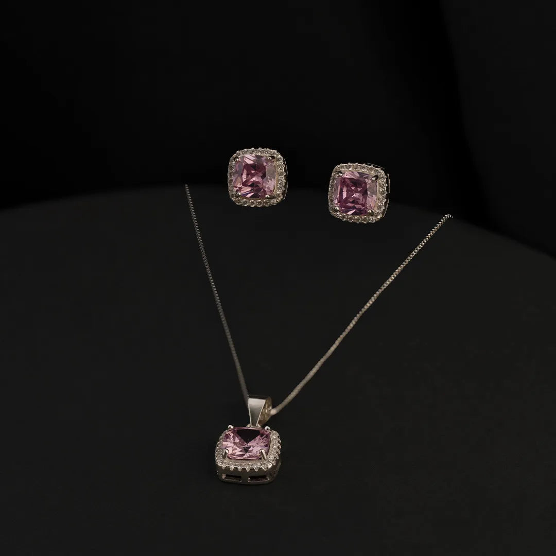Conjunto pave circon rosado