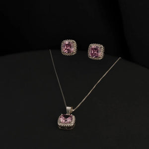 Conjunto pave circon rosado